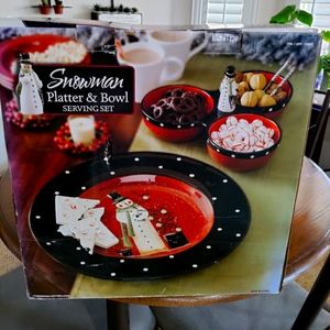 Christmas Snowman Chip & Dip Platter & Bowl Serving Set. NIB